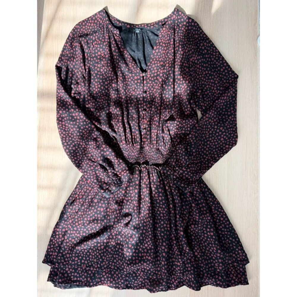 Rails Jasmine Enamoured Dress L Heart Print Smocked Waist Rayon Fall Romantic
